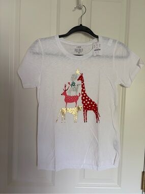 J. Crew White Short Sleeve Tee with Festive Animal Stack Graphic